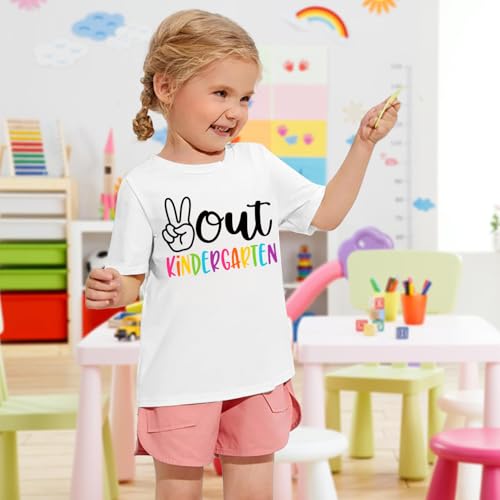 Image of Kindergarten Graduation Shirt Kids Girls Boys Peace Out Kindergarten Shirts Cute Last Day of School Short Sleeve Tops
