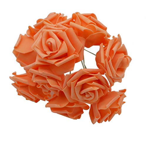 Yalulu 50 Stück 8CM Foamrosen Schaumrosen Blumenköpfe Schaumköpfe Künstliche Kunstblumen Rosen Rosenköpfe Brautstrauß Party Hause Deko (Orange)
