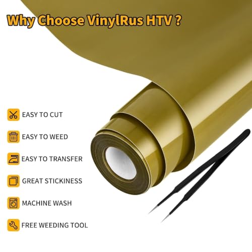 Image of VinylRus HTV Heat Transfer Vinyl Roll, Gold, 12 inch x 25FT