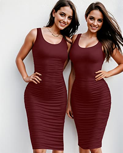 Zeagoo Women's Summer Sexy Sleeveless Sundress Fold Bodycon Tank Dress,Wine Red,X-Large #TOP3