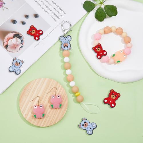 DICOSMETIC 16Pcs 2 Colors Silicone Beads Flat Bear Spacer Beads Cartoon Animal Loose Silicone Beads Cute Bead Pens DIY Beaded Phone Straps Supplies Bracelet Jewelry Making - Image 4