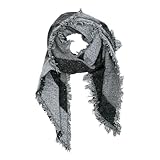 NONMON Schal Damen Warme Winter Schals Langer Damen Schal Kariert Pashmina Karo Tartan Schultertuch Musselin Deckenschal XXL Oversized Fransen Poncho für Herbst Winter 250x70cm, Schwarz