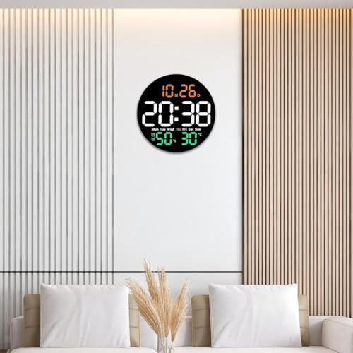 Image of 10 inch Digital Wall Clock, Digital Clock Large Display, Dual Alarms, Automatic Brightness Dimmer- Easy Track The Time, Date, Day of Week and Temperature, with Remote Control (10 inch 10 inch Round Flag)