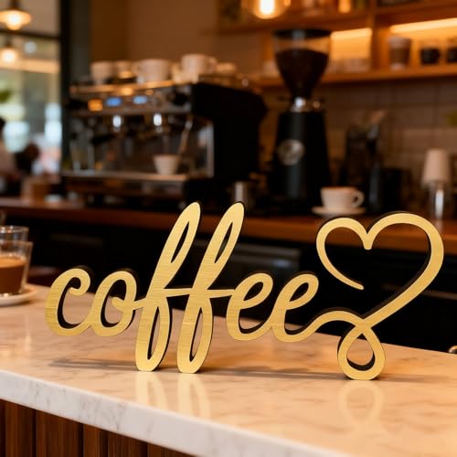 Wooden Coffee Bar Decor Table Sign with Heart,Valentines Day Decorations Coffee Bar Accessories Farmhouse Table Centerpiece Tiered Tray Decor Signs for Home Kitchen Ornament