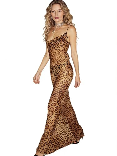 Image of Suillty Women Mesh Sheer Spaghetti Strap Long Maxi Dress Sexy Sleeveless Backless Beach Swimsuit Cover Ups Party Club Dresses