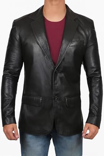 Leather Blazer Men - Genuine Leather Black Blazer Men Casual Style Leather Sport Coats4