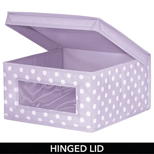 Mdesign Medium Soft Stackable Fabric Baby Nursery Storage Organizer Holder Bin Box With Front Window And Lid For Child/Kids Bedroom, Playroom, Classroom - 2 Pack, Light Wisteria Purple/White Polka Dot #TOP4