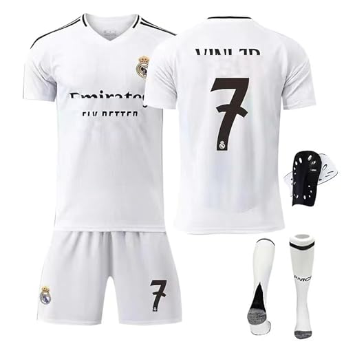 sinirttou Conjunto de Fútbol de Jersey para Niños, Chándal de fútbol Pantalones Cortos Calcetines Conjunto con Espinilleras, Camiseta de fútbol N.º 7, Camiseta de Fútbol para Niño y Niña(Talla 24)