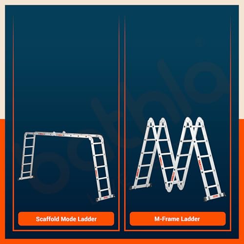 Image of Bathla X-Tend 15 Ft Aluminium Multipurpose Foldable Step Ladder | Portable & Compact Folding Design | 150 Kg Load Capacity | 2-Year Warranty | for Home & Industrial Use | (4.5 m 16 Step)
