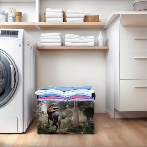 Image of Cute 3D Dinosaur Kid Storage Basket Trendy Toy Box, Baby Laundry Hamper, & Clothes Organizer Fantastic Boy Gift & Nursery Bin for Modern Bedrooms (Tyrannosaurus Rex)
