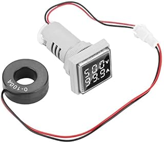 LED Display Voltmeter, Voltage Tester Current Detector Square 22mm Dual Display Panel Voltmeter Ammeter AC 0-100A 60-500V Meter Indicator (White)