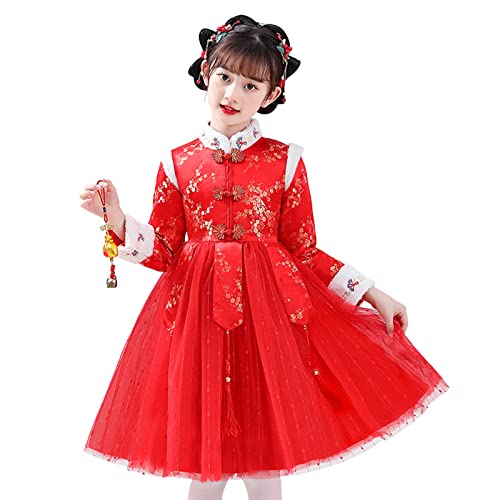OBiQuzz Niños Niños Bebé Niña Niños Vestidos De Hada Para Calendario Chino Año Nuevo Con Forro Cálido Princesa Vestidos Bordados Traje Traje Rendimiento Disfraces 24 Capítulos Navidad, rojo, 6-7 años