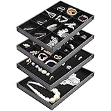 4-Piece Stackable Jewelry Tray Set Organizer For Necklaces And Earrings With 12 & 24 Compartments 13.8 X 9.4 X 1.2