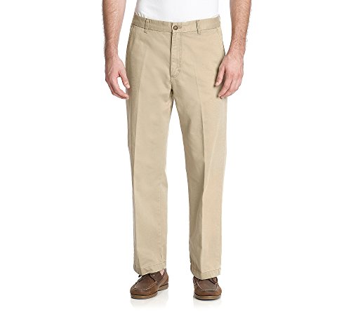 IZOD Men's Saltwater Stretch Flat Front Straight Fit Chino, Cedarwood Khaki Tan, 34W x 32L