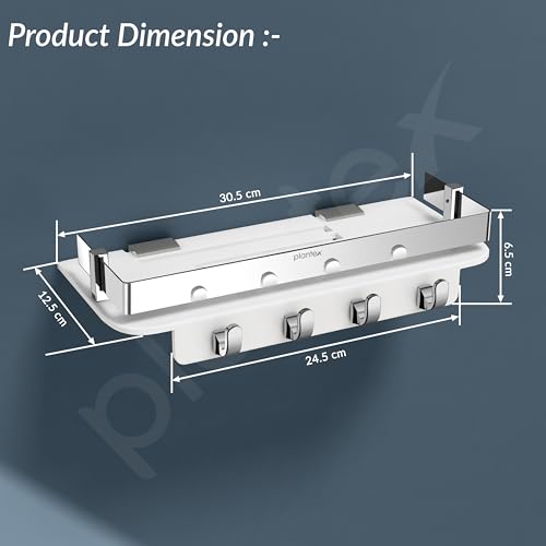 Plantex Multipurpose Acrylic Key Holder for Living Room/Wall Mount Storage Shelf with Silver Railings/Bathroom Accessories for Home Decor (12x4 inches, White)