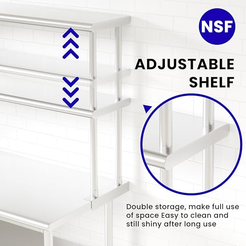 Image of Double Overshelf of Stainless Steel 12'' x 48'', Commercial 2 Tier Shelf for Prep & Work Table in Restaurant, Home and Kitchen (12x48)