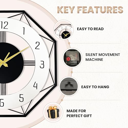 Image of Auromin Silent Metal Wall Clock for Living Room Stylish | Luxury Premium Fancy Antique Unique Metal Wall Watch for Hall Big Size, Kitchen, Office | Drawing Room Decoration Items
