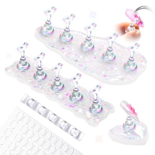 Image of MelodySusie Nail Stand for Press Ons, 3 PCS Shiny Magnetic Bases Sets for Practice Painting Display with Brush Holder and 100 Pcs Reusable Double-Sided Tape for Home DIY Salon Supplies