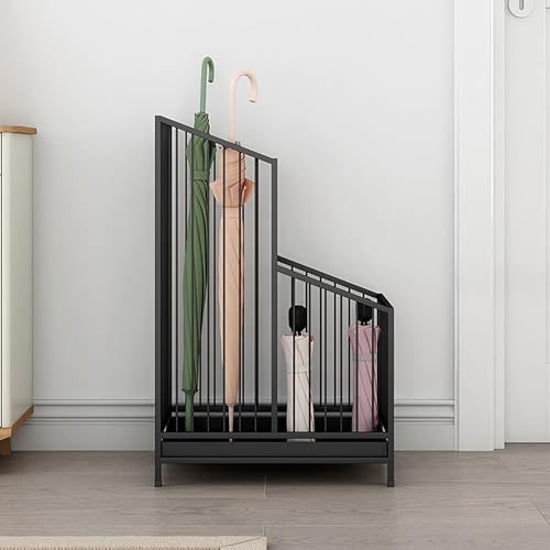 Support de parapluie pour entrée design en métal noir, organiseur de style moderne - 4