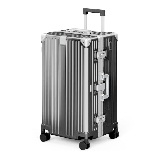 Image of ALPHA CAMP Trunk Luggage 26 Inch with Aluminum Frame Zipperless Suitcase | Checked Thickened 3-Layer PC Hardshell Luggage with TSA Lock,Charging Port,Cup Holder and Spinner Wheels for Holiday Travel