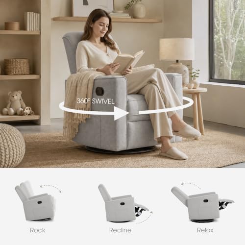 Image of Evolur Raleigh Plus Nursery Glider Recliner, GREENGUARD Gold, Soft Pebble