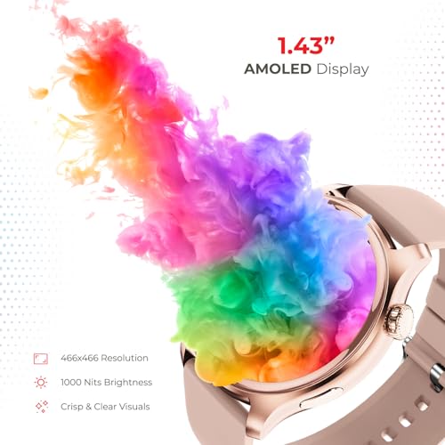 Image of Nervfit Orion S1 Smartwatch with 1.43 inch AMOLED Display, Functional Crown Control, Bluetooth Calling, AI Voice Assistant, IP68 Waterproof, Heart Rate & SpO2 Monitor, and 100+ Sports Modes - (Rose Gold)
