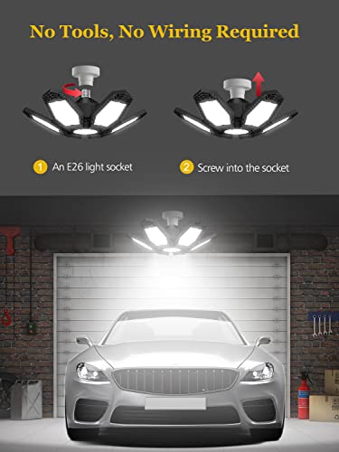 Arsali 2 Pack Led Garage Light,120W 6+1 Panels Deformable 6500K Led Garage Ceiling Light Multi-Position Adjustable E26 Shop Lights For Garage, Basement, Barn, Workshop, High Bay Light #TOP3