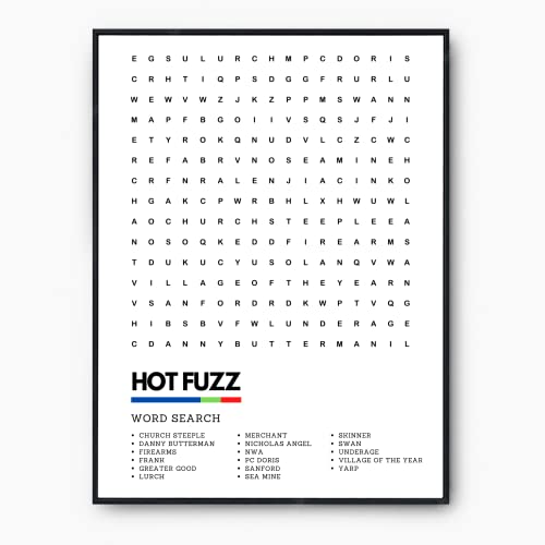 Hot Fuzz Poster Wordsearch Art Print | A3 A4 Framed or Unframed - Perfect Gift Idea (A4, Unframed) (A4, Framed)