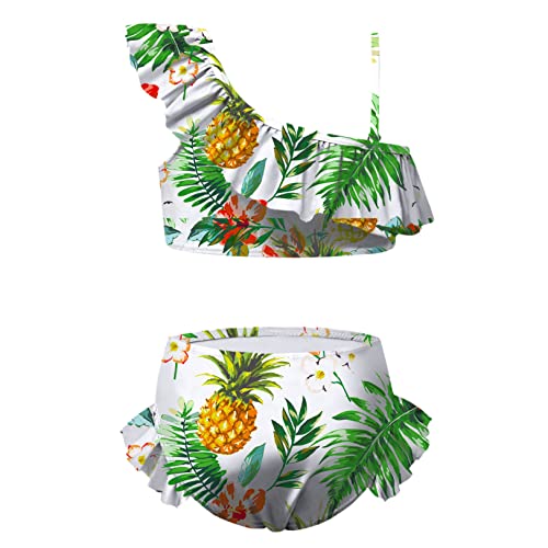 Image of QPANCY Girls One Shoulder Swimsuits Kids Two Piece Bathing Suits Ruffle Beach Swimwear