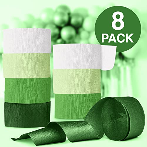 Green Crepe Paper Streamers, Green Party Decorations - 8 Large Rolls, 2In X 120Ft Each Roll - Decorative Creped Roll For Birthday, Festival, Wedding, Backdrop, Photo Booth Decoration, Flower Making #TOP2