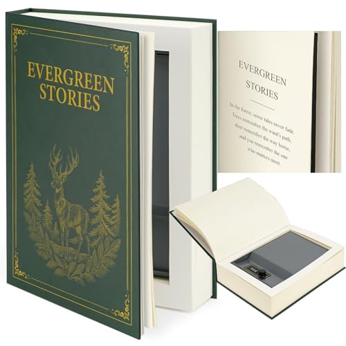 Large Decorative Book Safe with Combination Lock, 10.82'×7.67'×1.77' Hidden Storage Diversion Box...