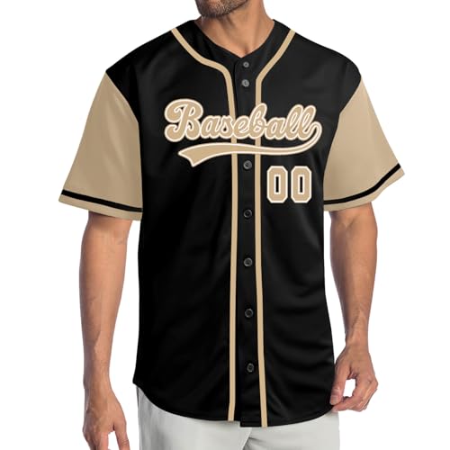 Camiseta de béisbol personalizada con nombre y número | Camisas abotonadas para hombres, mujeres y niños - Negro/SaddleBrown miniatura 2