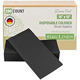 SimuLinen Colored Napkins - BLACK - Decorative Cloth Like & Disposable Dinner Napkins - Soft, Absorbent & Durable - 16