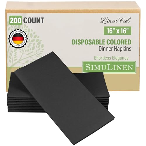 SimuLinen Black Linen Feel Disposable Dinner Napkins - Cloth-Like Kosher Napkins for Weddings and Showers, 16