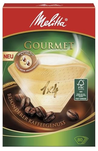 Melitta Gourmet Kaffeefilter Größe 1x4, 80 Kaffeefilter, für Filterkaffeemaschinen, Braun