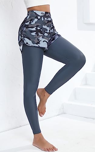Halcurt Calça de natação feminina 2 em 1 com FPS 50+, leggings longas para natação, shorts com bolso