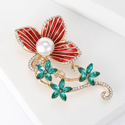 Image of Rhinestone Flower Brooch 18K Gold Plated Flower Floral Brooch Elegant Pearl Lapel Pin Costume Jewelry Thanksgiving Day Birthday Wedding Gifts for Mom Wife