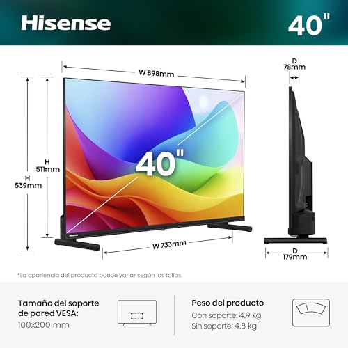 Miniatura 2 de Hisense 40A5S - Hi-QLED FHD Smart TV 40 Pulgadas, Hi-QLED Color, Dolby Atmos, Posición de Monitor, Resolución FHD, Reducción de Ruido, Airplay, Smart Home Ready