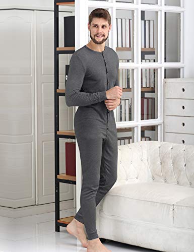Colorfulleaf Men's Cotton Thermal Underwear Henley Union Suits Onesies Base Layer (Dark Grey, Xl) #TOP3
