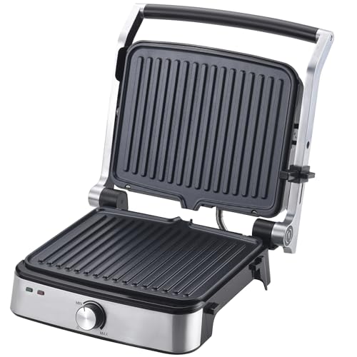Vivicreate 5 in 1 Panini Press & Indoor Electric Grill, Stainless Steel Sandwich Maker with Non Stick Plates, Contact Grill for Steak, Burger, Breakfast & Countertop Cooking (1 Knob Stainless Steel)