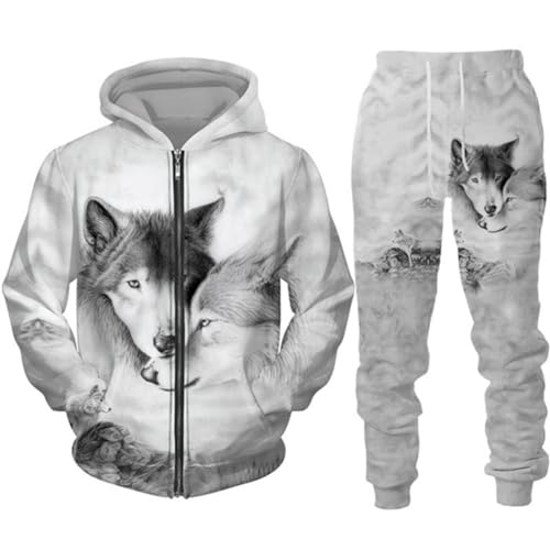 hiegi Chándal con cremallera completa para hombre, diseño de lobo de Navidad, con capucha, para entrenamiento, F Wolf-9, L