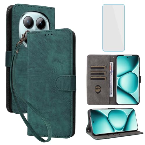 Étui Redmi Note 15 Pro 5G en cuir avec protège-écran et blocage RFID vert