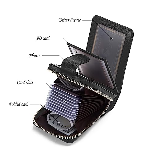 Bison Denim Card Case Wallet Leather Pocket Wallet Rfid Blocking Credit Card Organizer Zip Card Holder For Women Men (Black) #TOP1