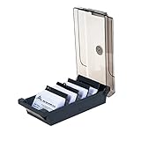 HIULLEN Visitenkartenbox,Visitenkarten Aufbewahrungs Box,Kapazität Visitenkarten Aufbewahrungs Box für Visitenkarten mit 4 Teilerplatinen und A-Z Index Registerkarten, Hält 500 Karten (Grau)