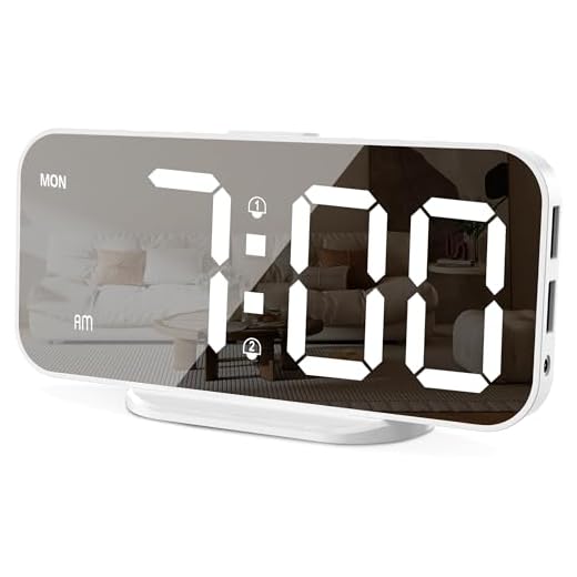 Alarm Clocks for Bedrooms, Slim LED Mirror Digital Alarm Clock, Large Display with Diming Mode, Dual Alarms & USB Ports, 4 Levels Brightness, Desk Clock for Office Home Bedroom Living Room Decor