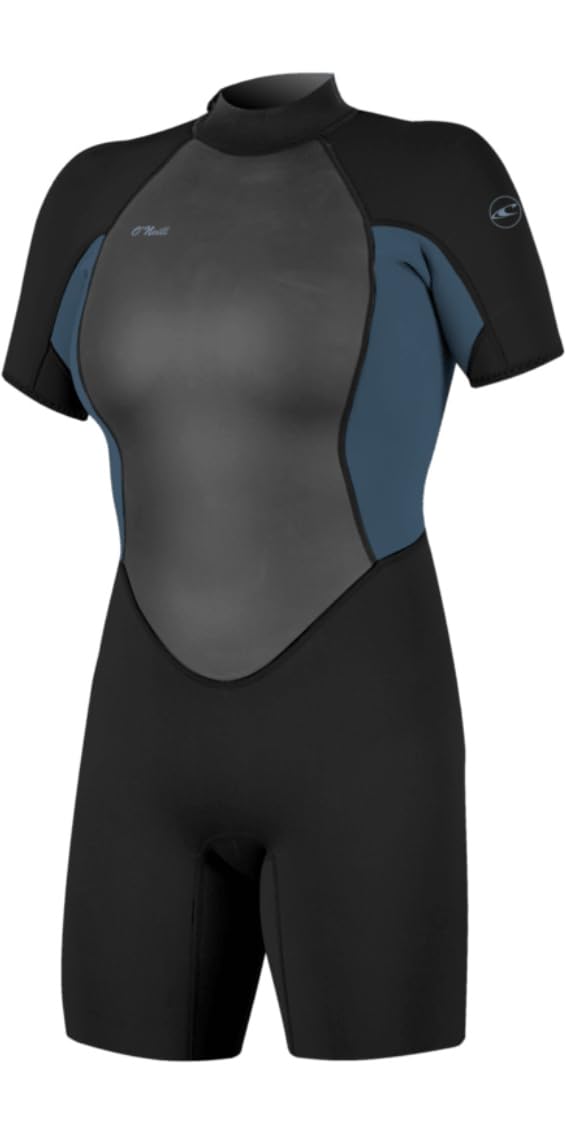 O'NEILL Reactor-2 2 mm Back Zip S/S Spring Women's Shorty Wetsuit (BLK//Copenblue, 12)