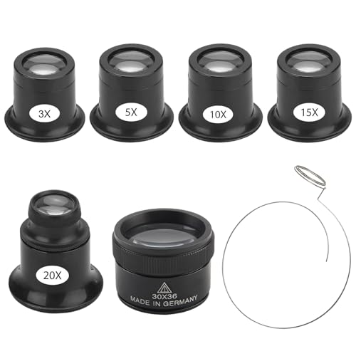 LEIMEND 6 Pièces Loupes de Bijoutier Kits 3X/5X /10X /15X /20X /30X Loupe Horloger avec Porte-Fil Jewelers Loupes Forces pour Montre Horloge et Détails...