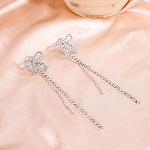 Bow Earrings For Women Rhinestone Crystal Tassel Earrings Long Tassel Earrings Long Chain Dangle Earrings For Women Girls #TOP6