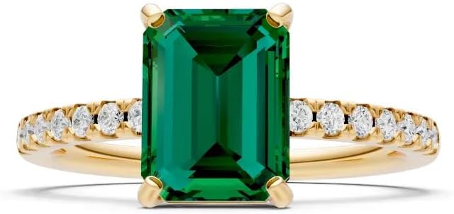 PEORA Emerald Cut Cut Emerald Solitaire Band Available in Solid 10K, 14K or 18K Ring – White, Yellow or Rose Gold