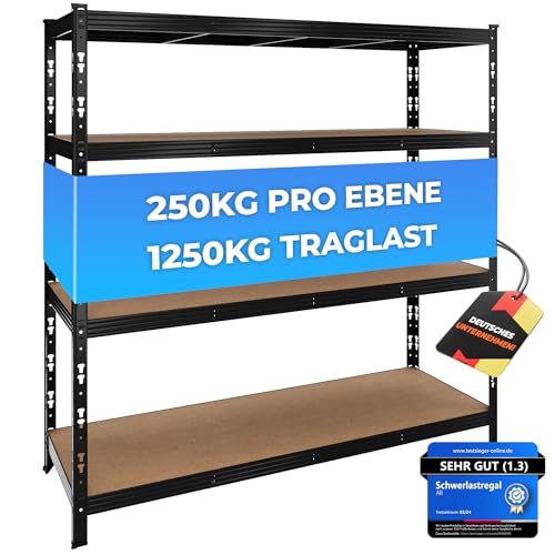 ALL Premium Schwerlastregal 180x180x60 cm Schwarz 1250kg Traglast Schwerlastregal 60 cm tief geeignet als Lastenregal Abstellraum Regal & Vorratsregal Speisekammer Regal Metall Schwarz für Keller